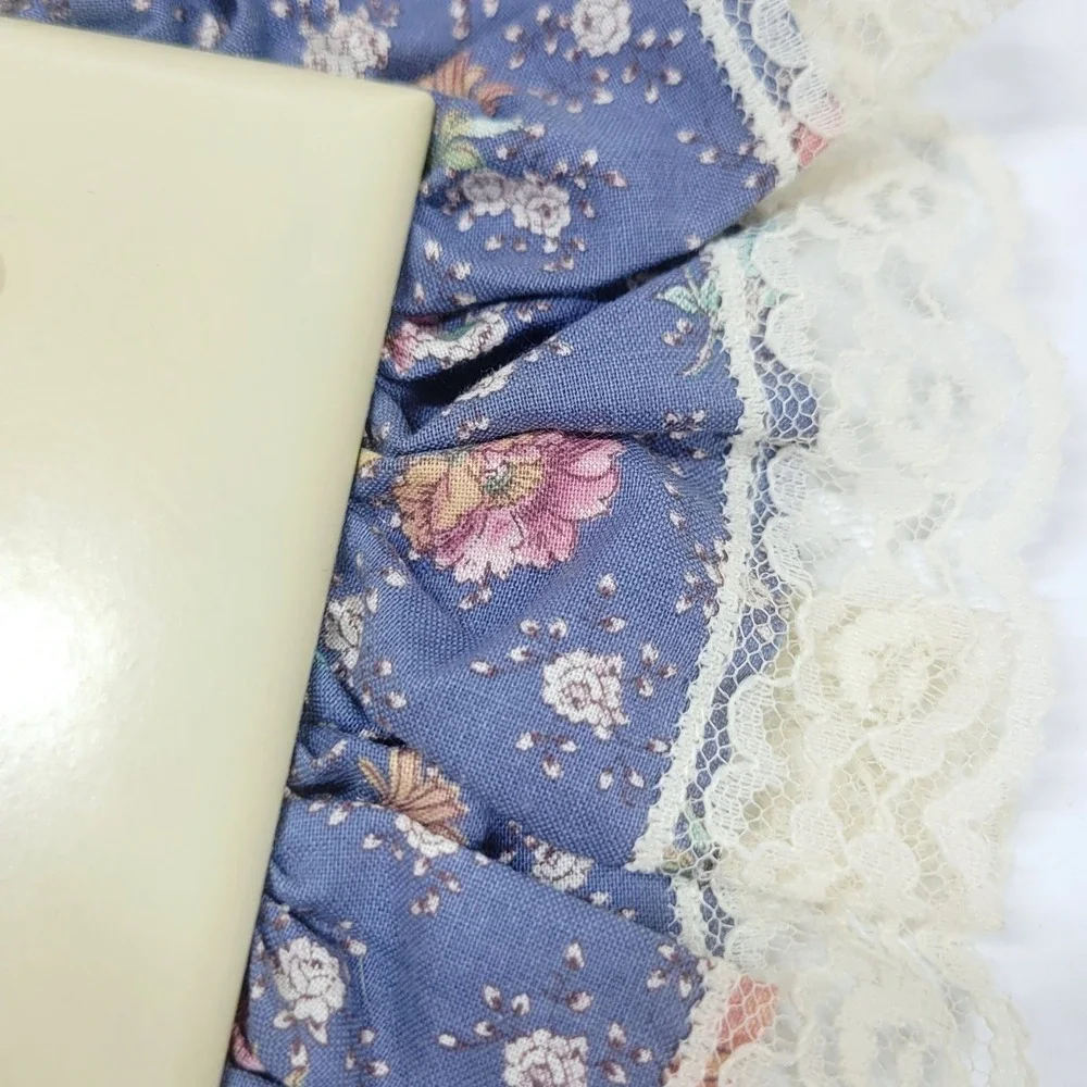80s Handmade Blue Calico And Lace Single Light Switch Plate Country Floral